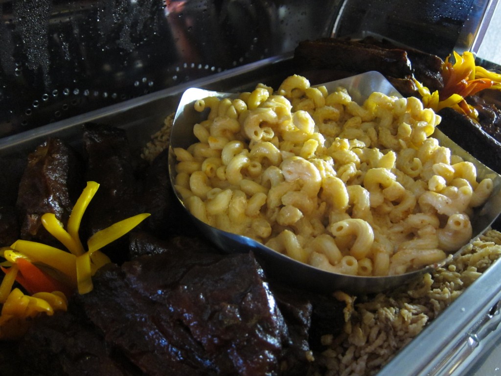 Mac and cheese and barbecued ribs at University of Phoenix stadium loft