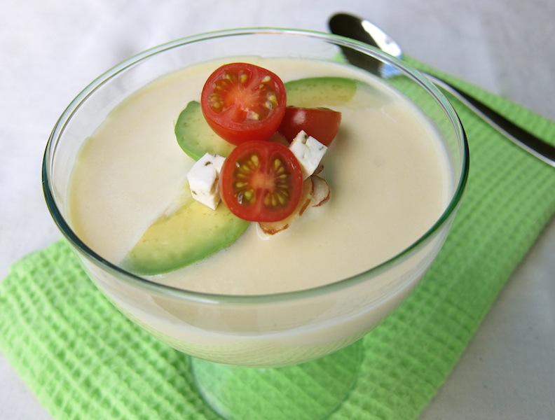Chilled Corn Soup with Tomatoes, Avocado & Feta