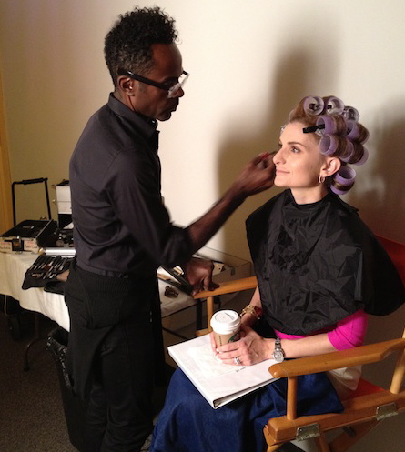 Michelle Dudash in hair and makeup with stylist Robert White before a SMT