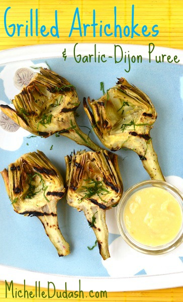 Easy Grilled Artichokes with Roasted Garlic-Dijon Puree