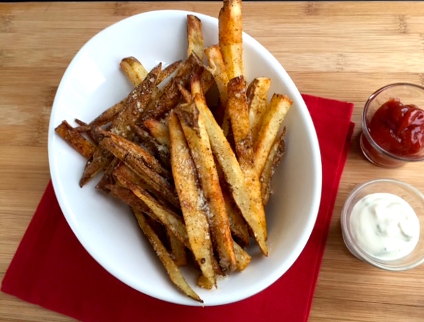 Chili-Cumin Skinny Fries with Parmesan and Creamy Scallion Dip